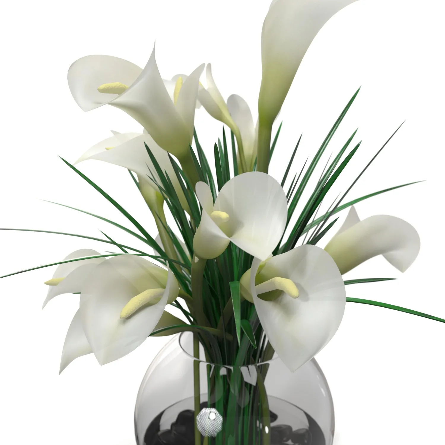 Calla Lily Arrangement in glass vase PBR 3D Model_05